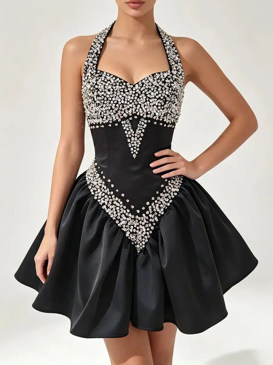 A Line Beaded Mini Dress