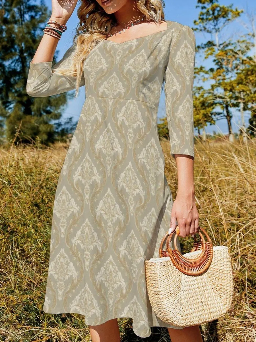 Damask Printed Design Dress