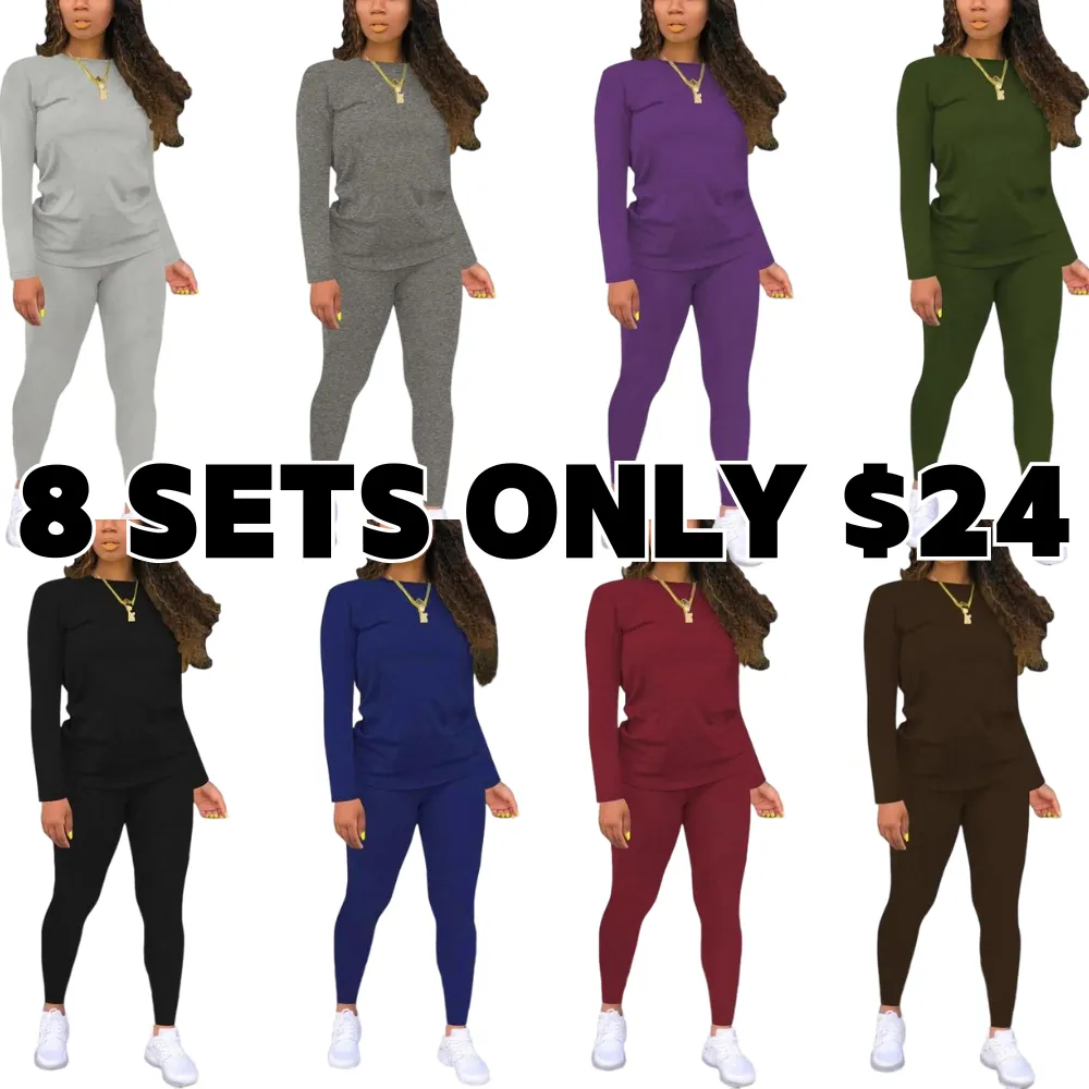 Women's Long Sleeve Tee & Elastic Waist Pants Set