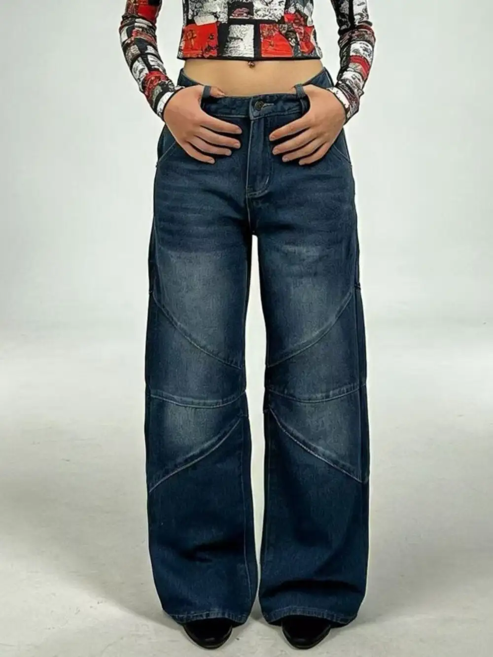 Sharp Wide Leg Denim Jeans