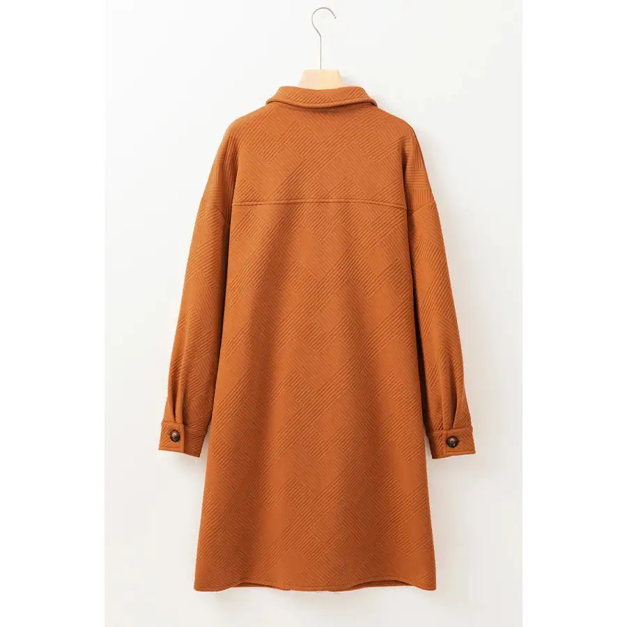 Textured Button Down Collared Neck Coat Jacket