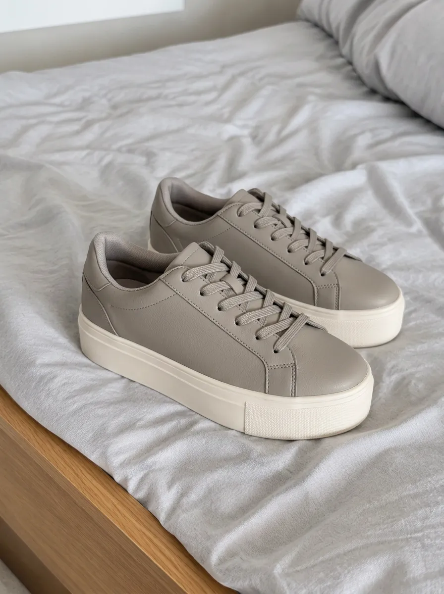 Women's Minimalist Taupe Platform Printed Sneakers