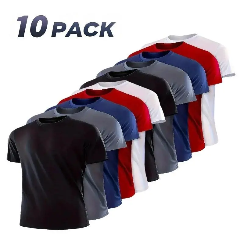 Pack Men’s Highly Elastic Moisture-Wicking T-shirt Soft – Quick-Drying – Breathable Sports Solid Color Short-Sleeved Round Neck Running Fitness Lightweight Top