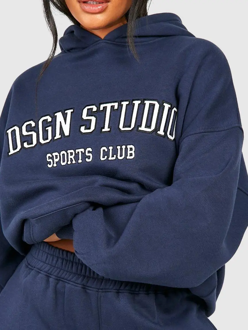NAVY APPLIQUE OVERSIZED HOODIE