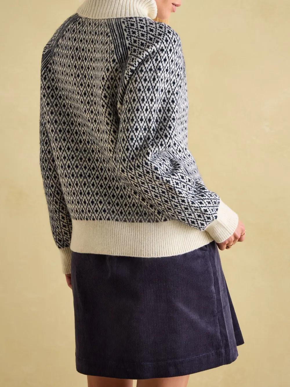 Cream/Red Patterned Jumper with Detachable Roll Neck