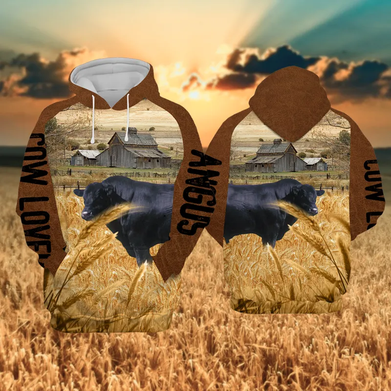 Macratural - Unisex Farm Style Animal Angus Cattle Pattern Hoodie
