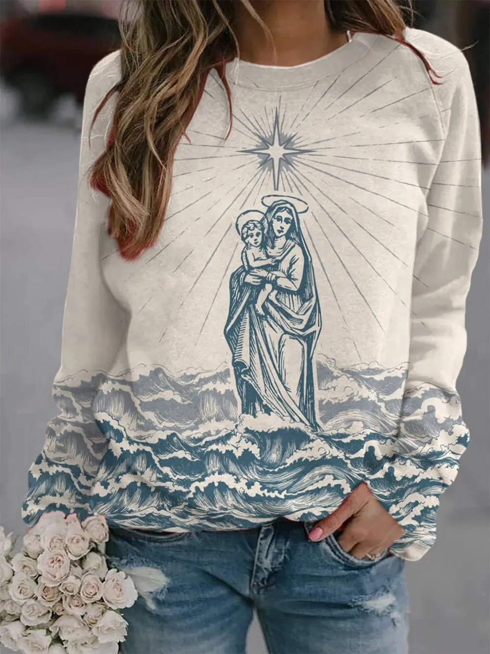 Women's Virgin Mary Print Casual Sweatshirt