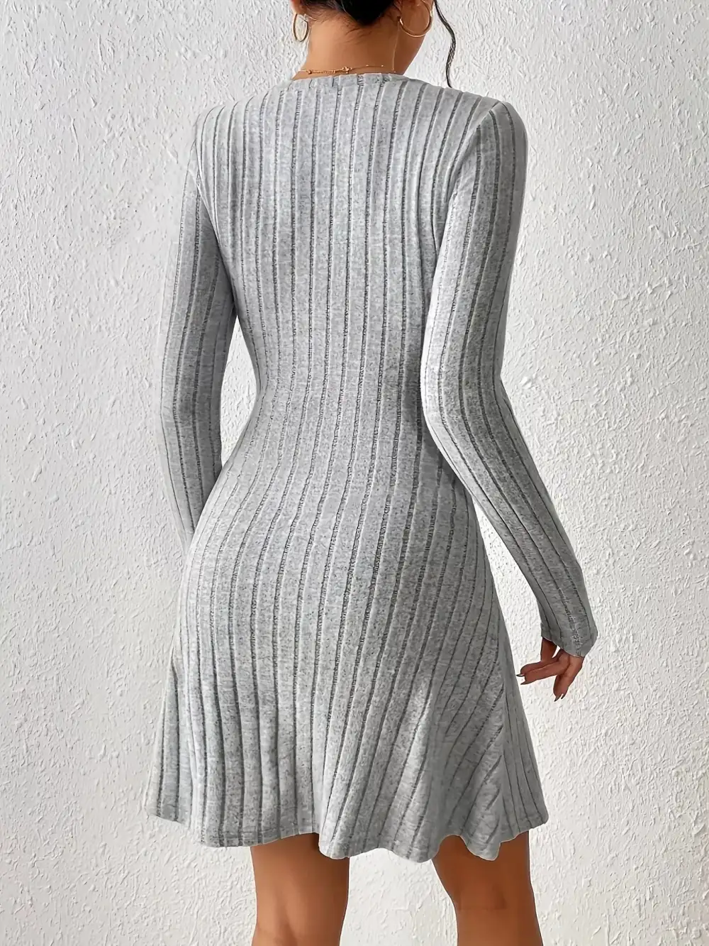 Ribbed Knit Tie Waist Sweater Dress