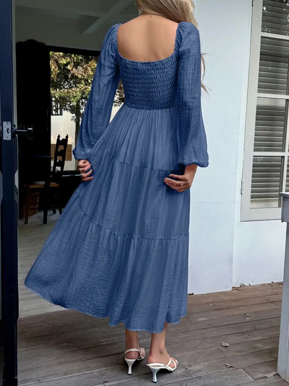 Textured Detail Tiered Midi Dress