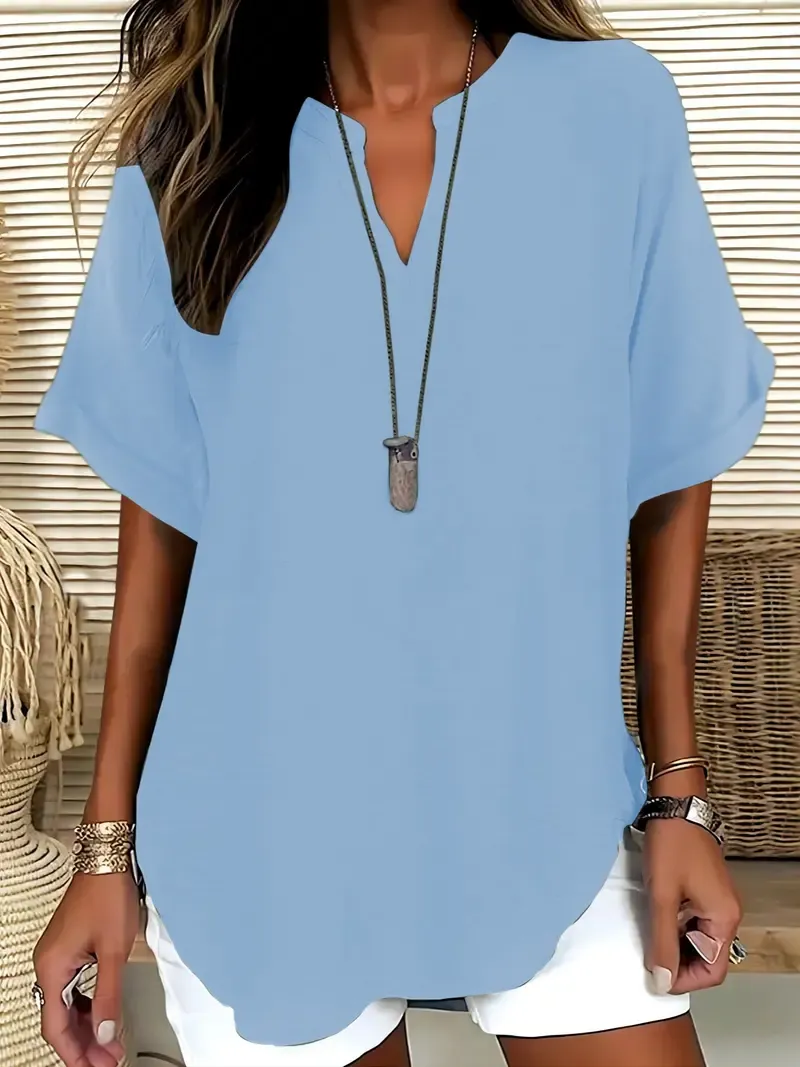 Women's Solid Color Short-Sleeve Shirt