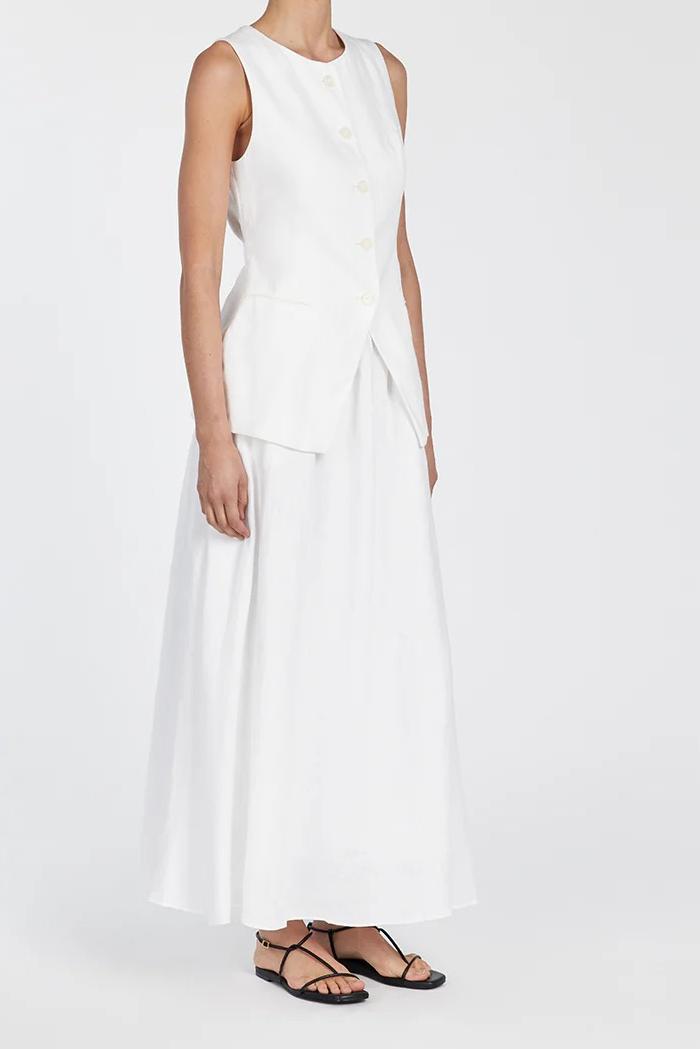 WHITE LINEN MIDI SKIRT