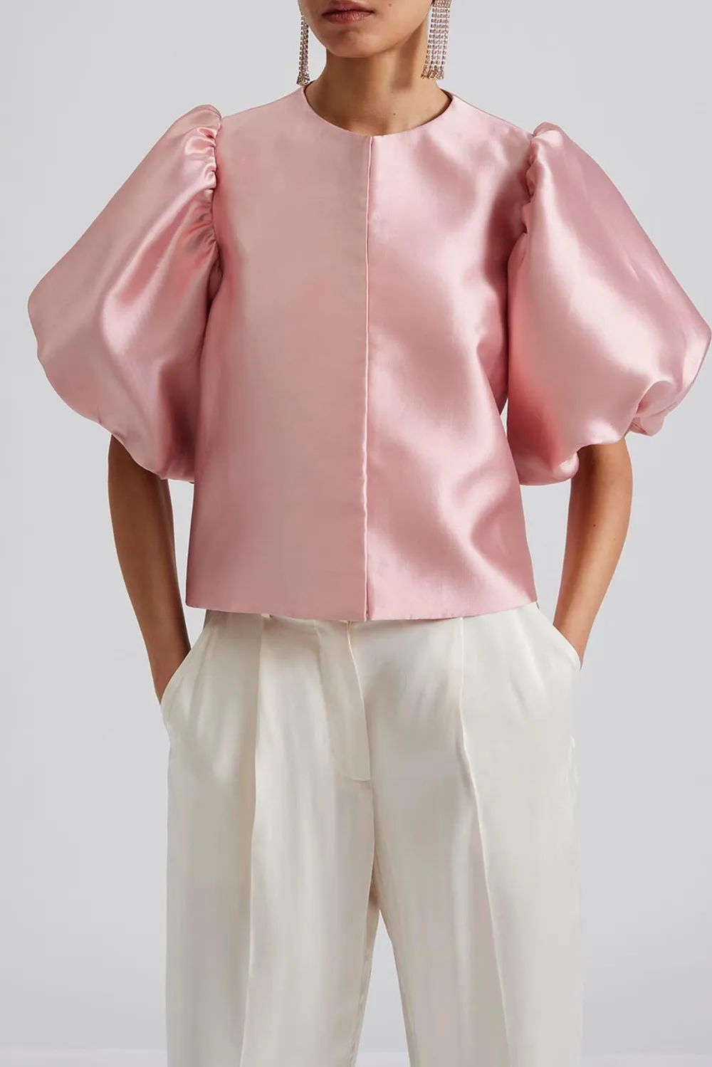 Puff Sleeve Scarf Neck Blouse