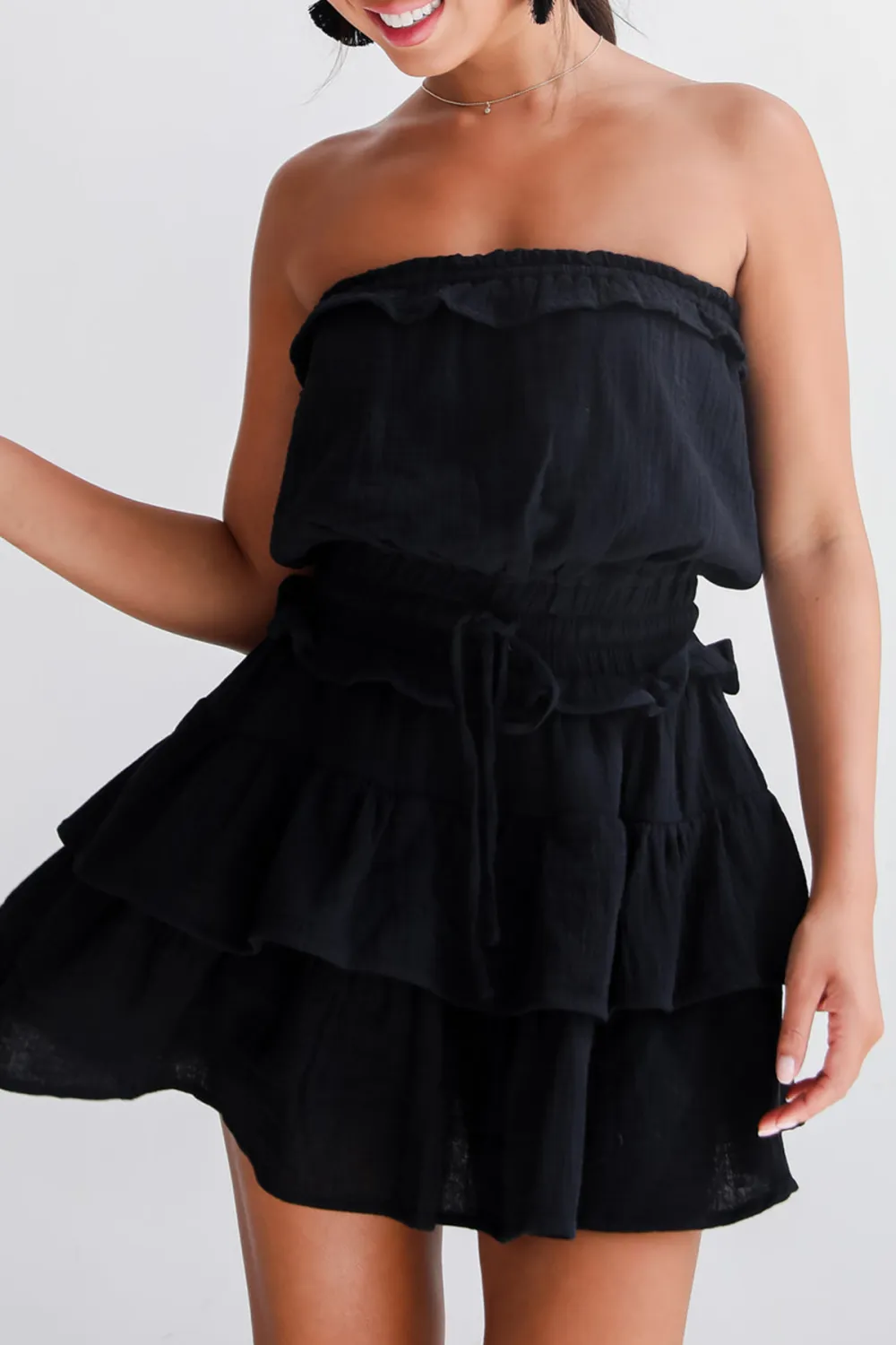 Casual Linen Strapless Mini Dress