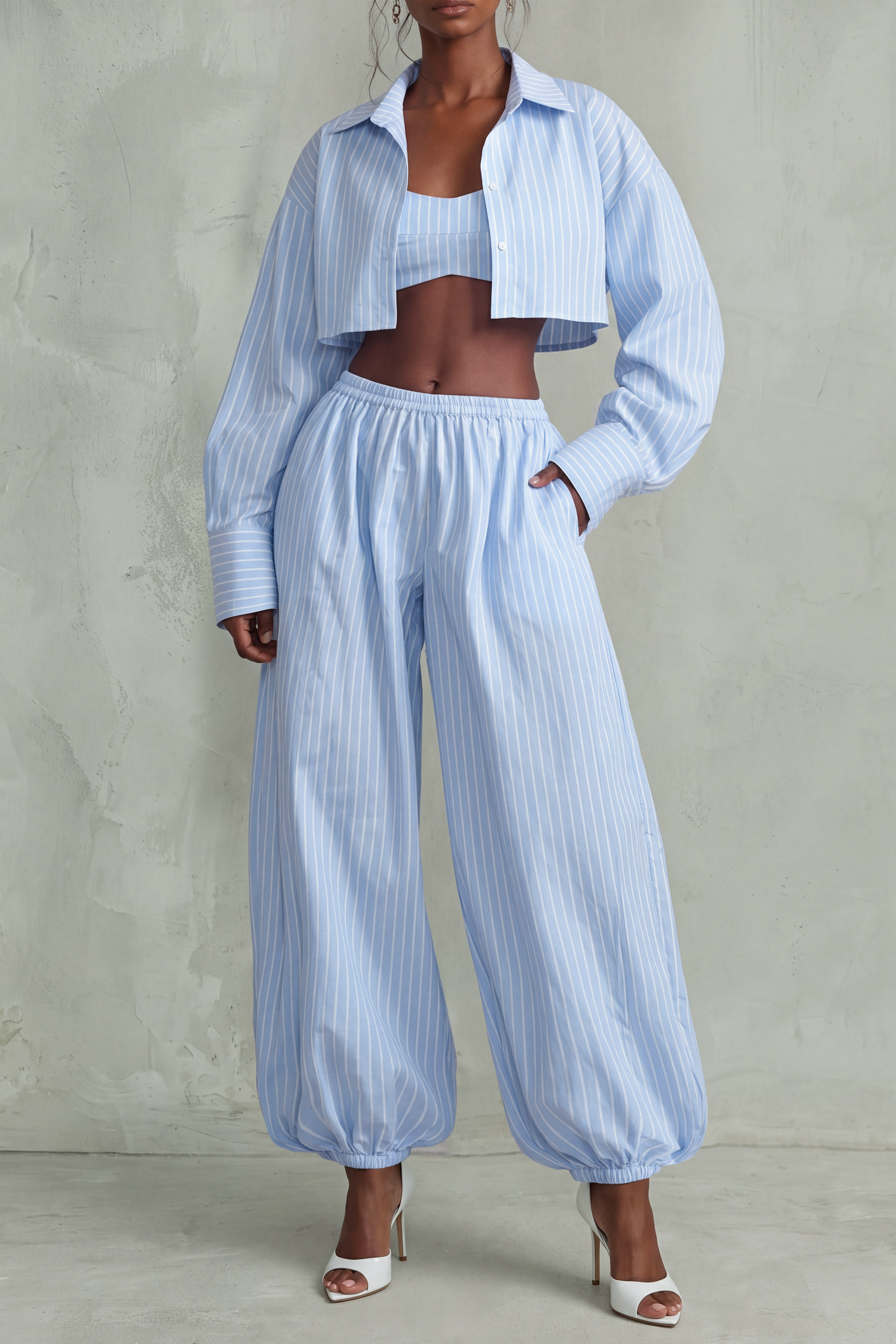Cropped Shirt Cropped Striped Matching Pants Set