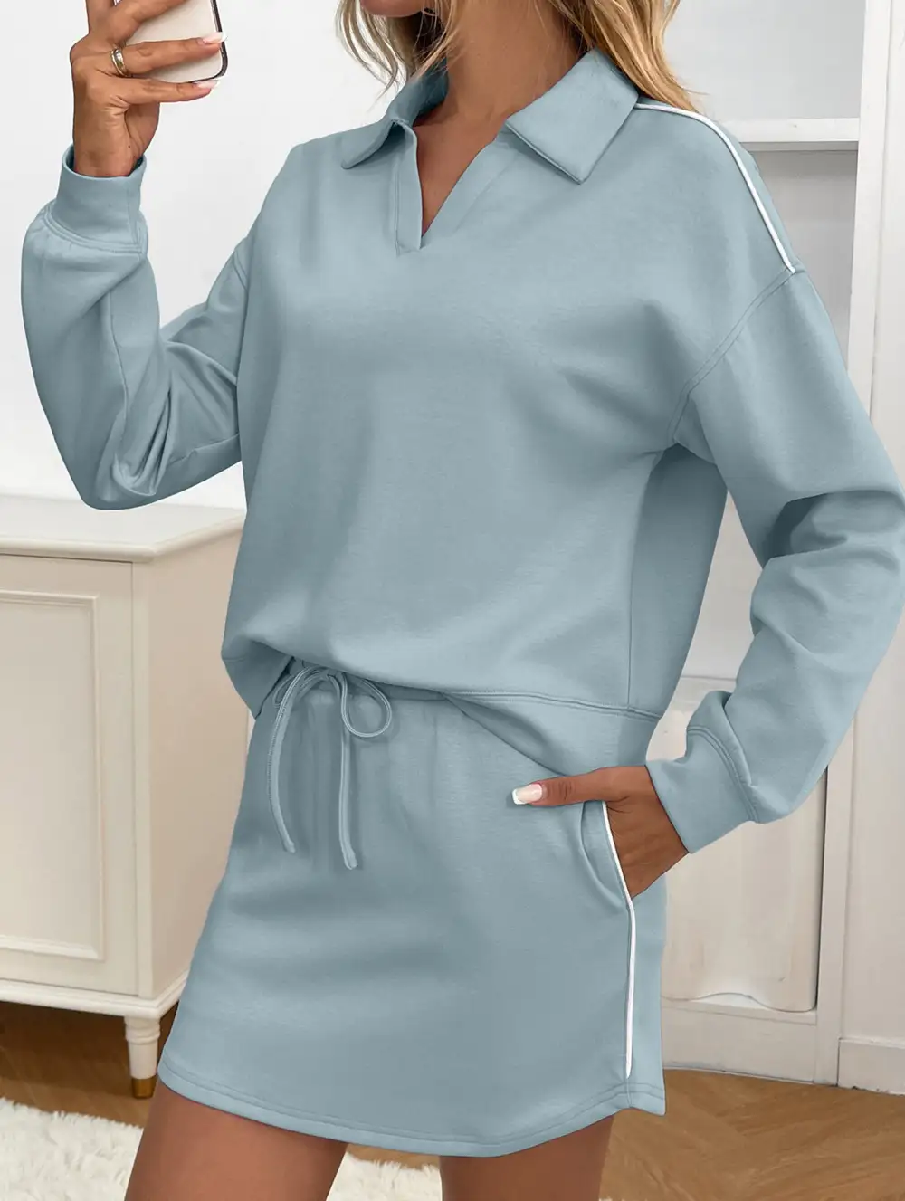 Sport Collar Top Skirt Set