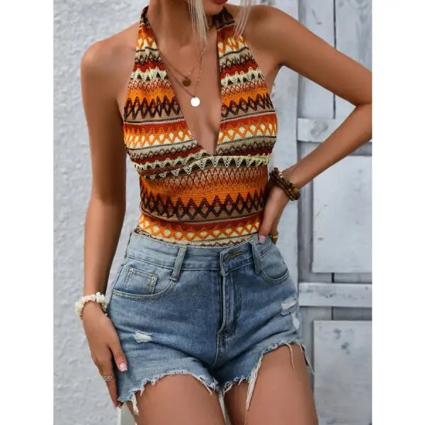 Geometric Halter Neck Cropped Tank