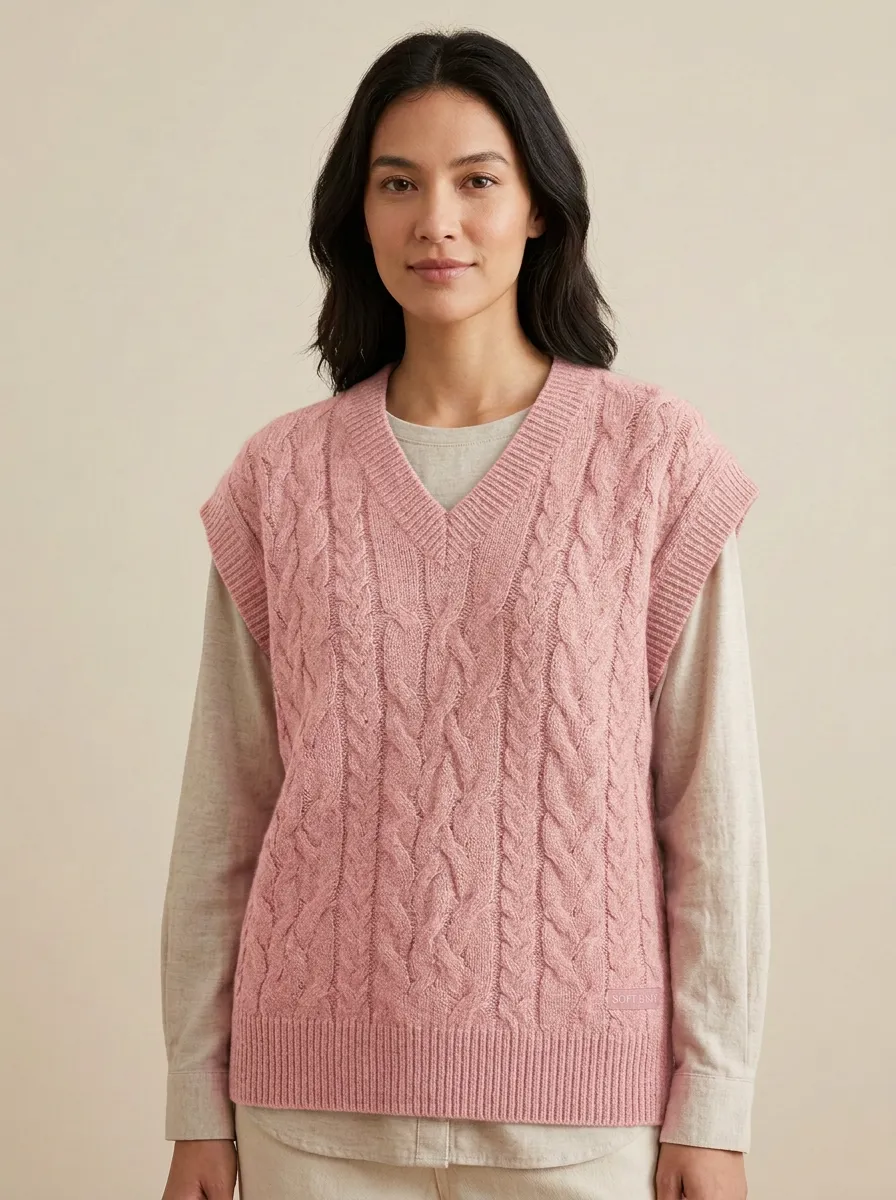 Clean-Lined Cable Vneck Sweater Vest