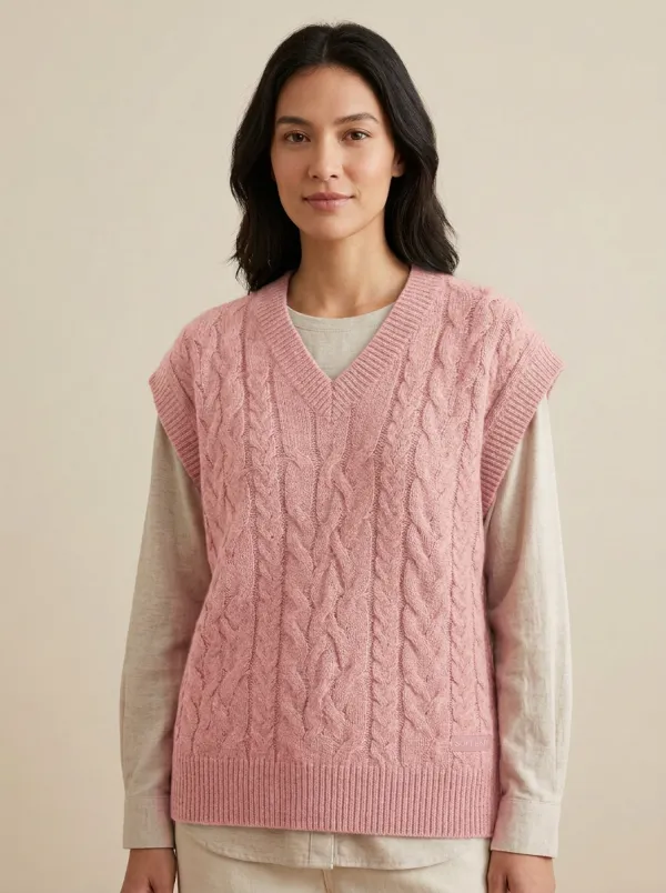 Clean-Lined Cable Vneck Sweater Vest
