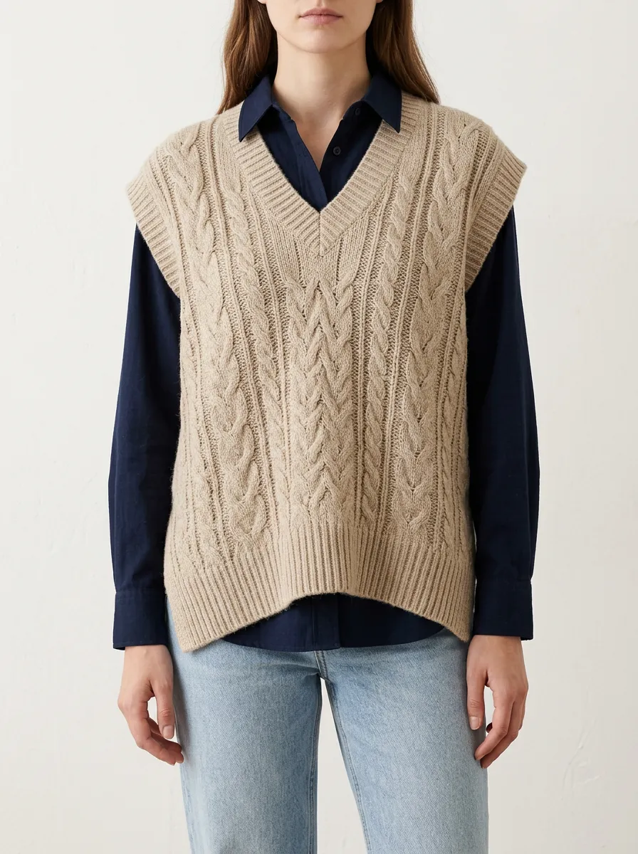 Vneck Cable Sweater Vest