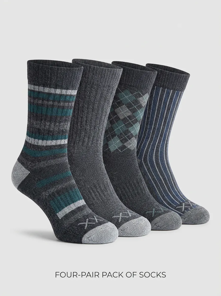 Refined Men's Four-Pair Long Socks