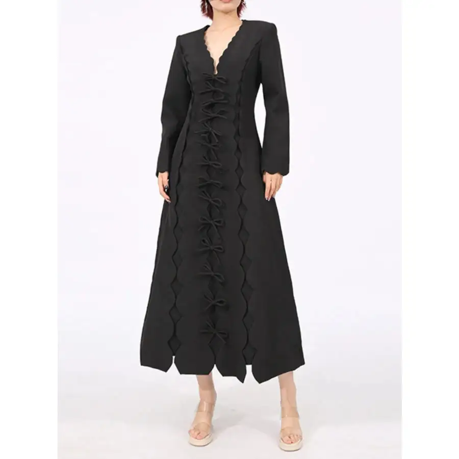 Long Sleeve Bow Front Midi Dress
