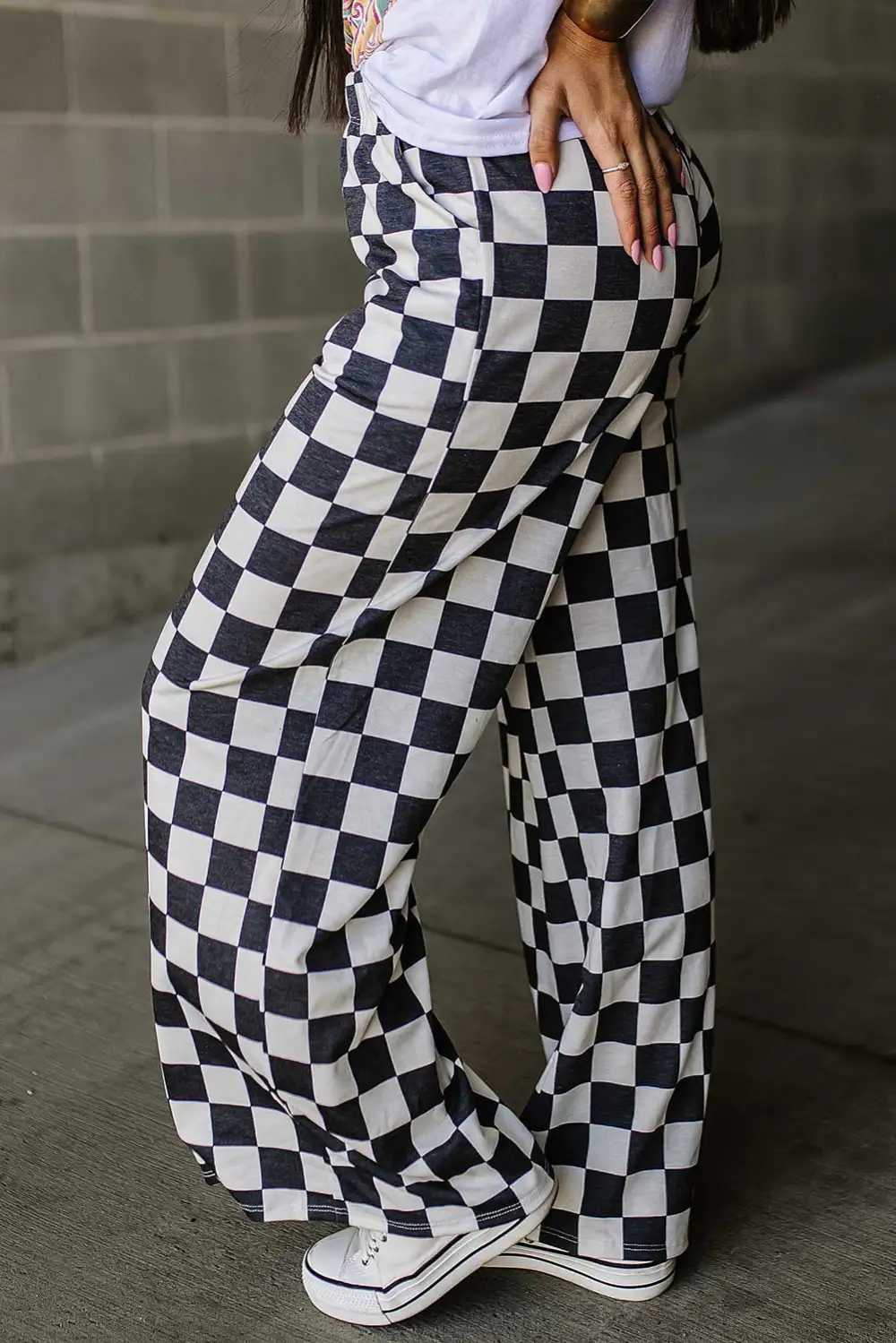 Print High Rise Wide Leg Pants