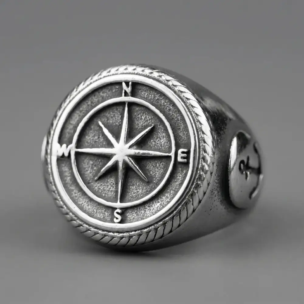 Men's Anchor Compass Ring