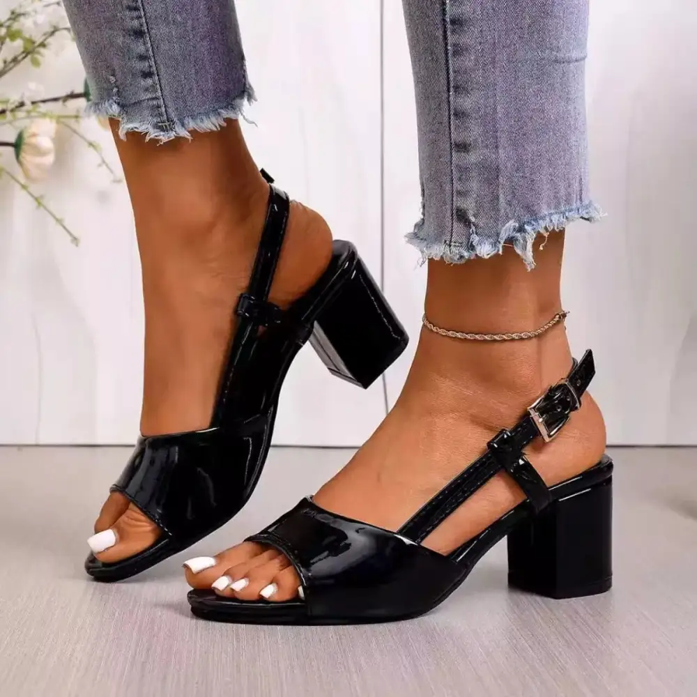 Textured Open Toe Block Heel Sandals