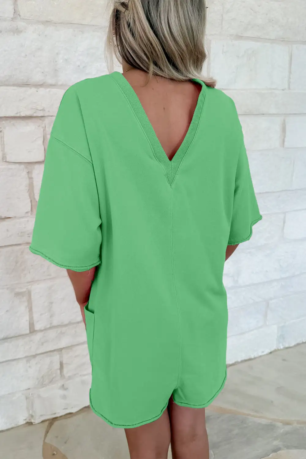 Raw Hem Sleeve Relaxed Romper