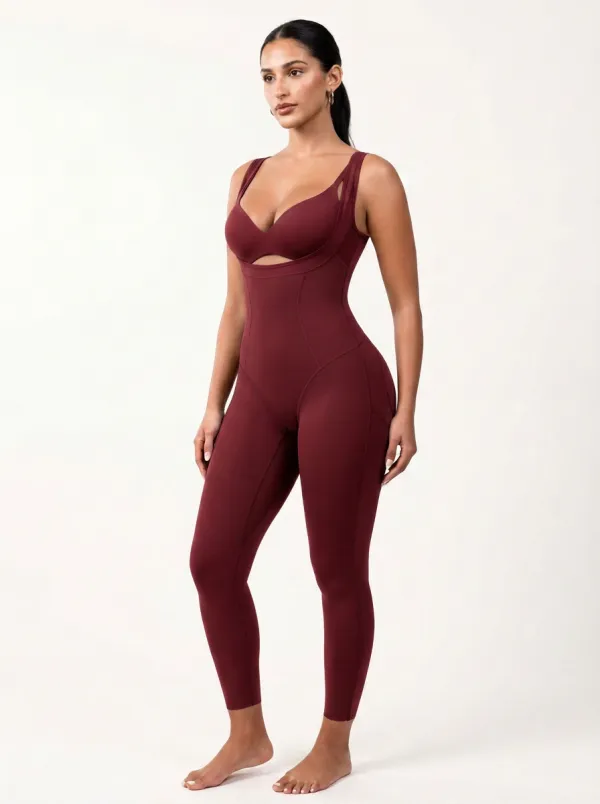 Women's Brown Seamless Tummy Control Cutout Bodysuit Shapewear