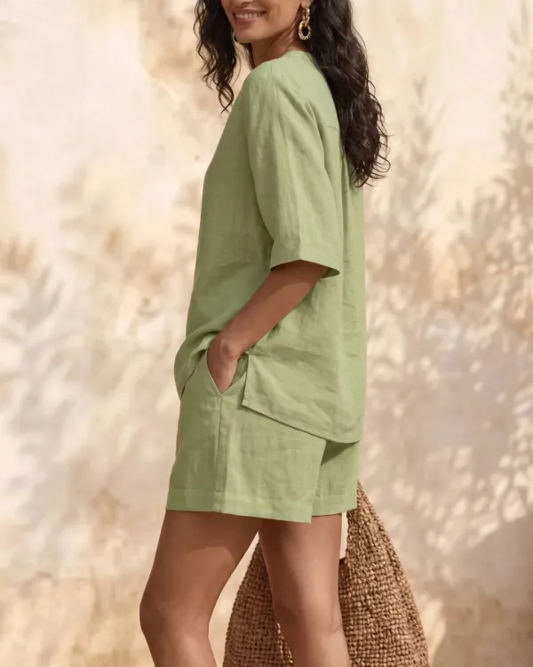 Effortless V-Neck Shirt and Shorts Set