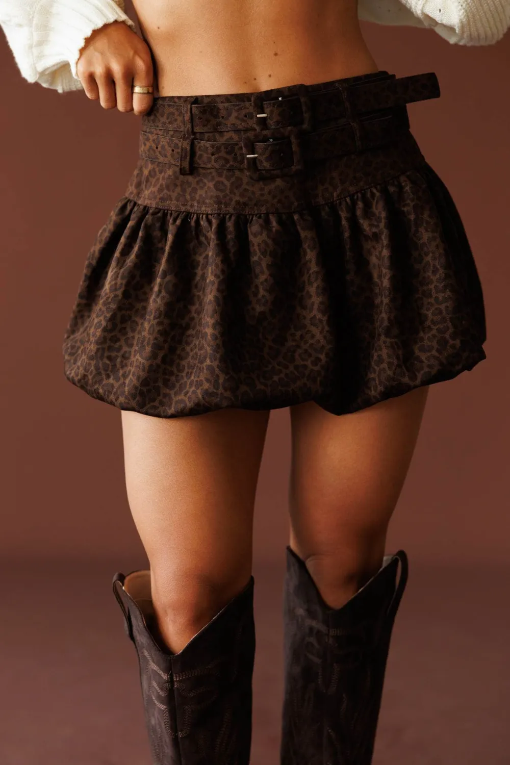Leopard Print Bubble Mini Skirt