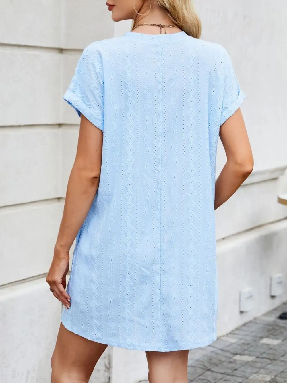 Eyelet Round Neck Mini Dress