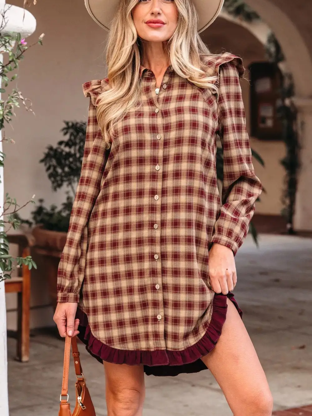 Plaid Patchwork Ruffle Mini Dress
