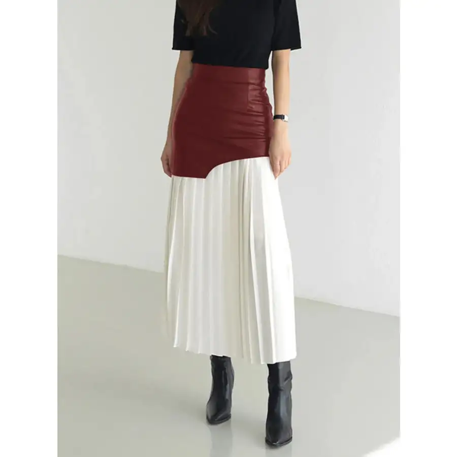 Patchwork Contrast Pleated Skirt