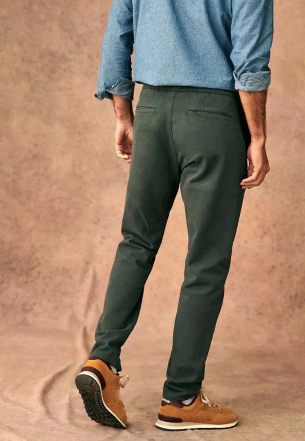 Olive Green Cotton Linen Blend Drawstring Trousers