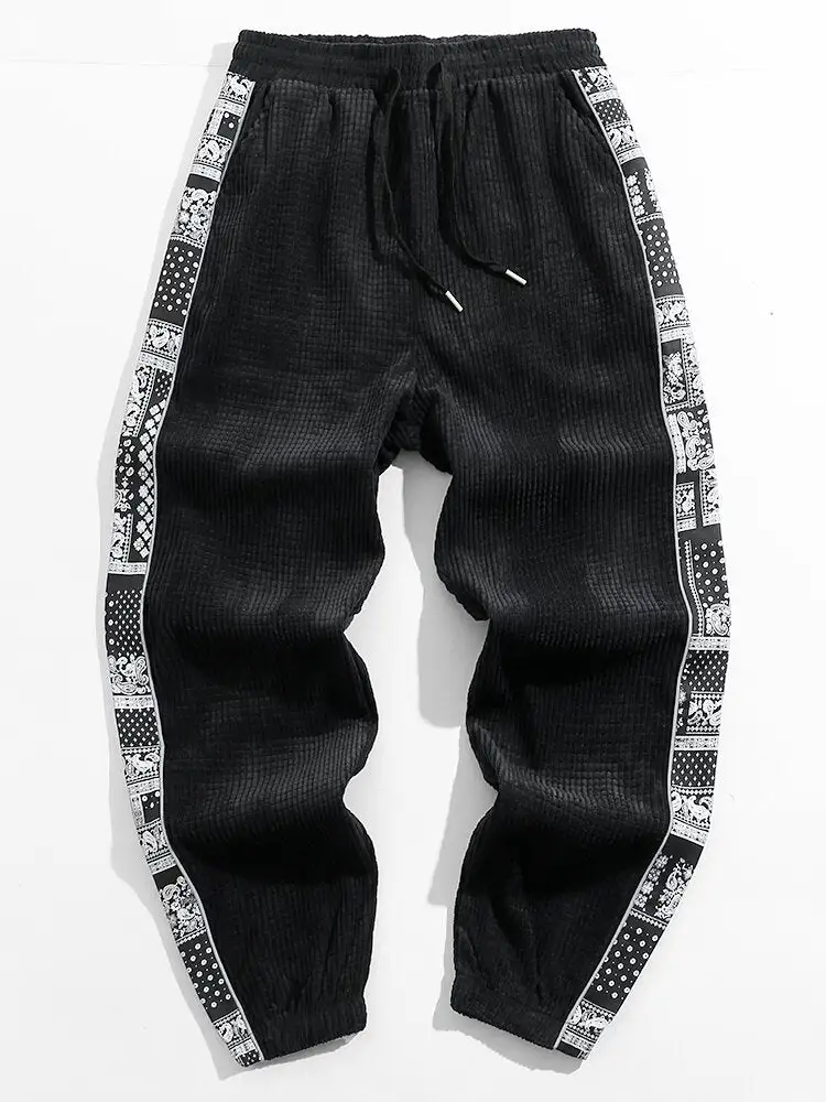 Corduroy Print Panel Pants