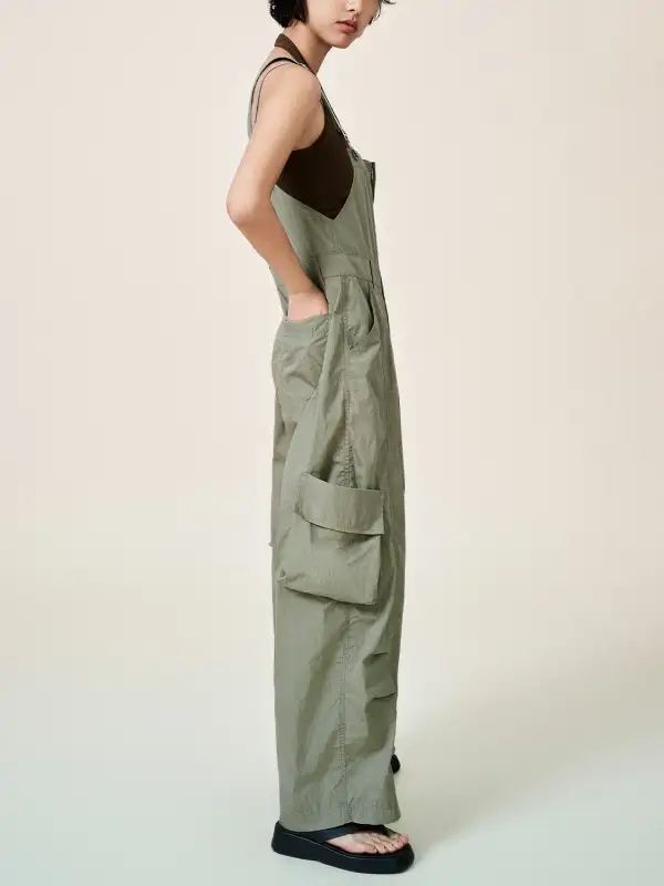Utility Style Wide-Leg Cargo Overalls