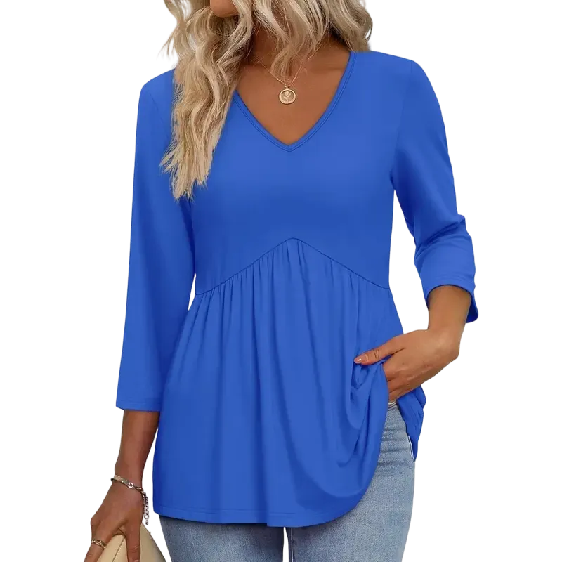 Women's three-quarter sleeve V-neck babydoll top