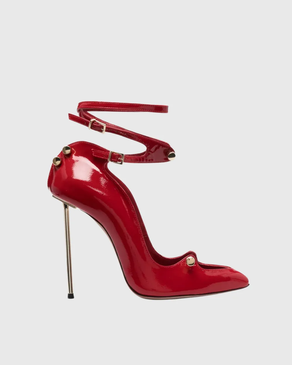 Cutout Nail Cross Strap Pumps in Red