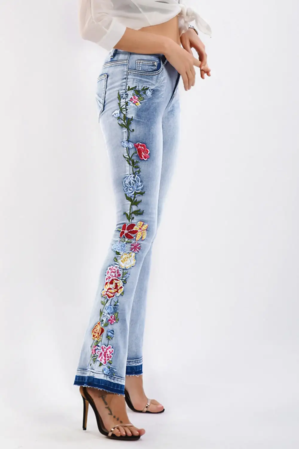 Flap Pocket V Neck Denim Jeans