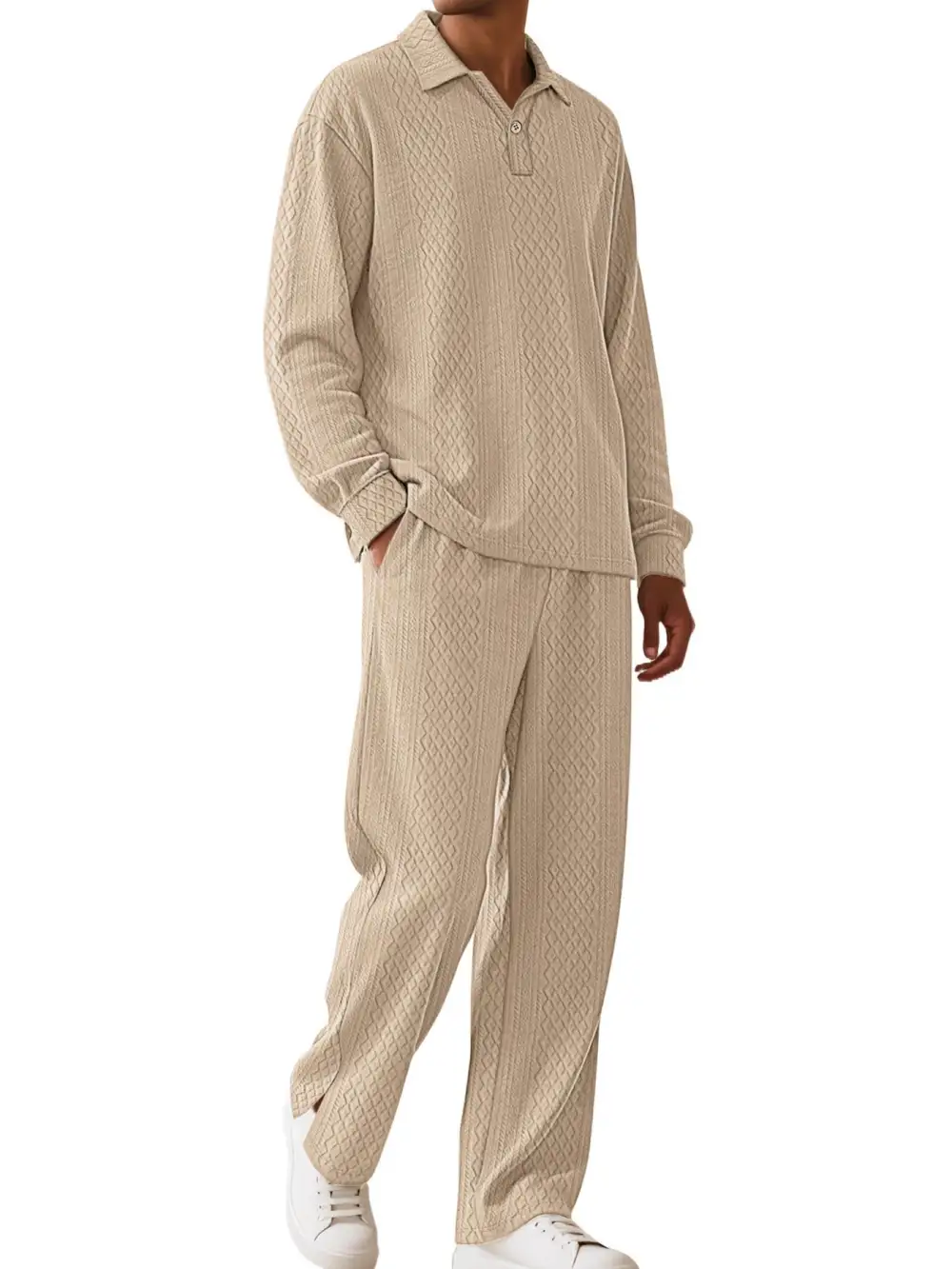 Men's Full Size Textured Long Sleeve Top and Pants Set