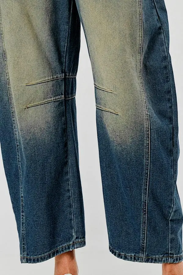 Mid Rise Barrel Denim Pants
