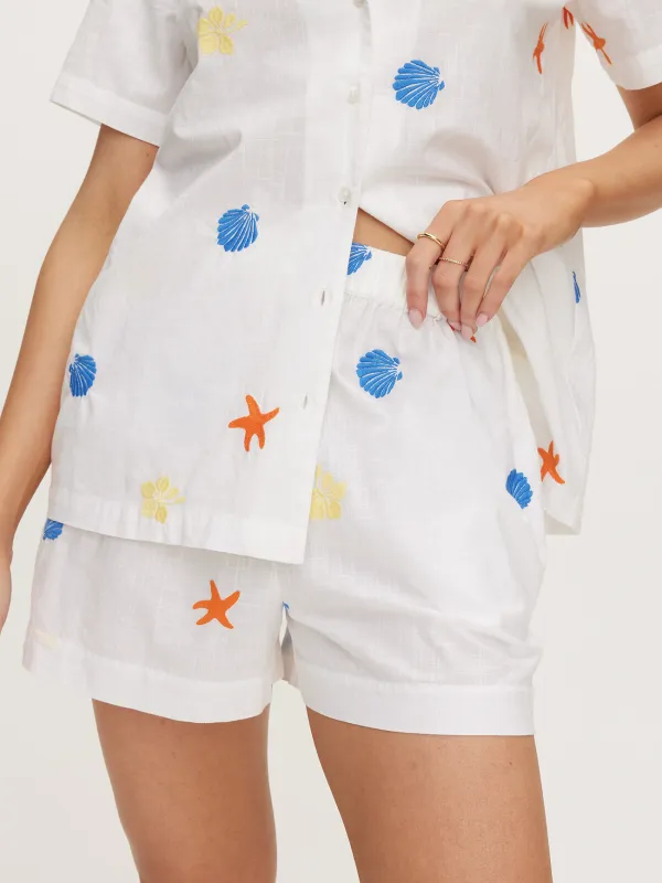 White Blue Shell Short