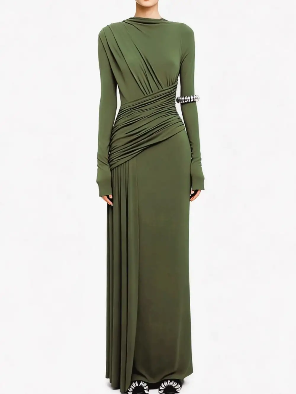 Drape Ruched Long Sleeve Maxi Dress