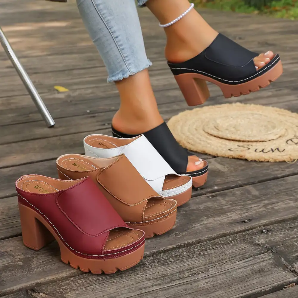 Streamlined Open Toe Block Heel Sandals