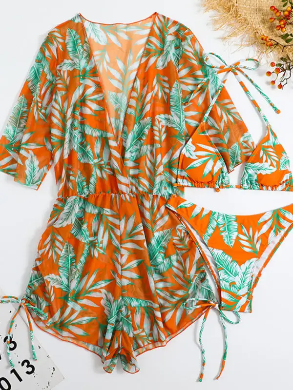 Tropical High Waist Tie Bikini Swim Set