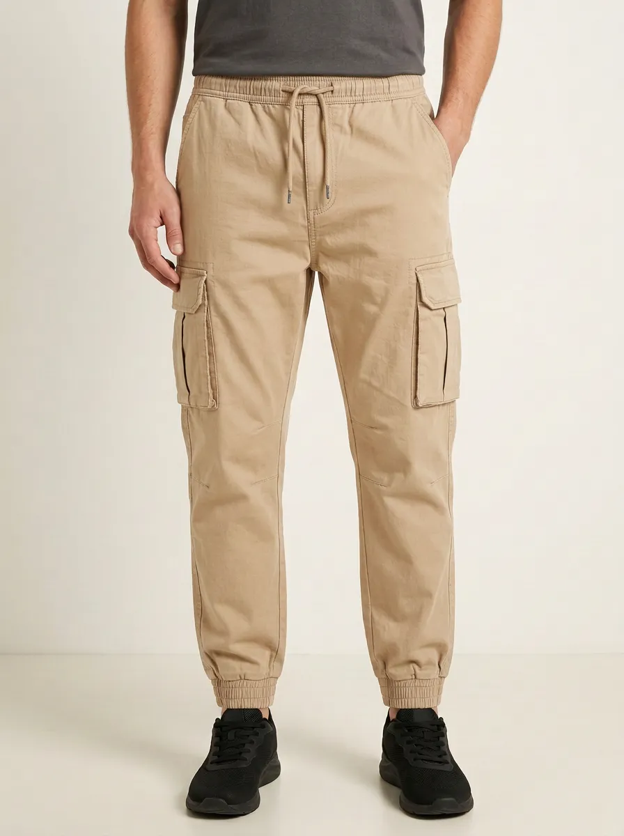 Tactical-Inspired Multi-Pocket Elastic-Waist Men's Cargo Pants