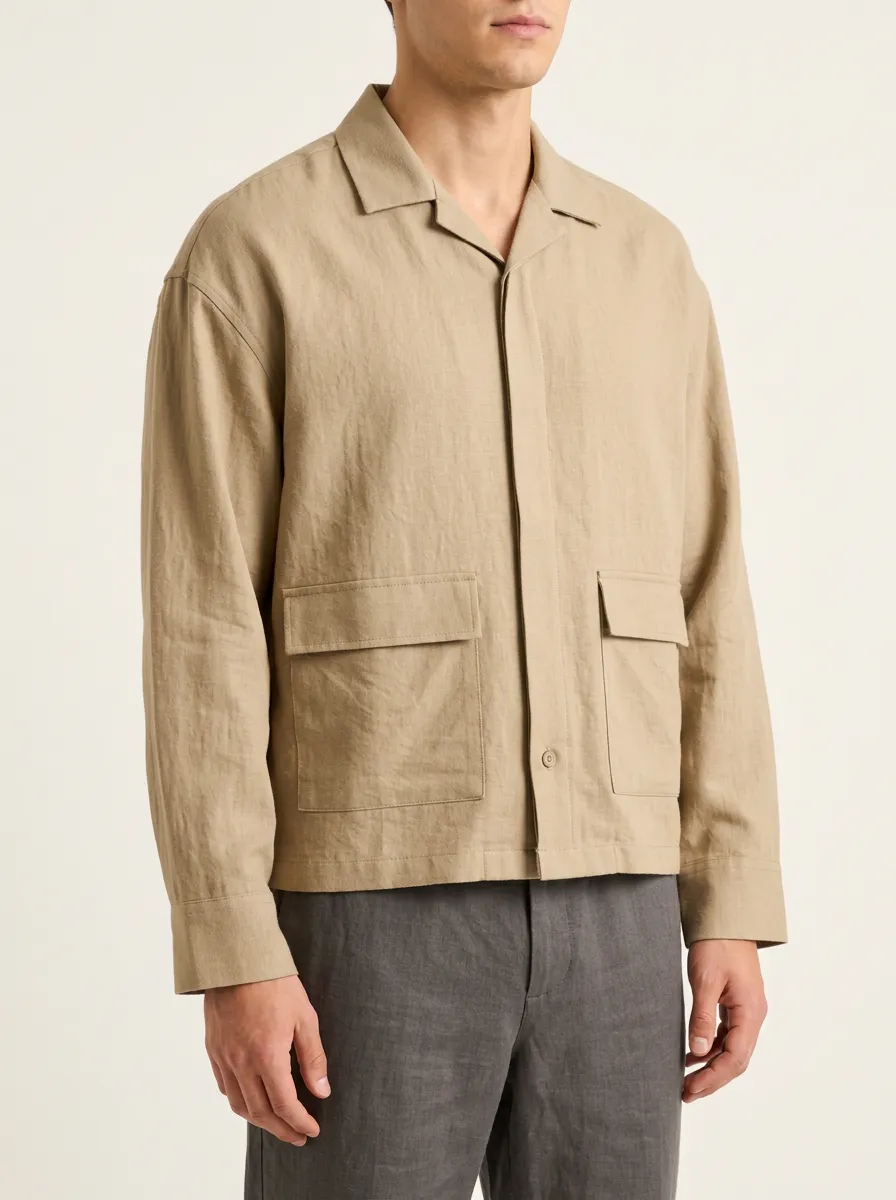 Beige Long Sleeve Shirt in a Classic Collar Style