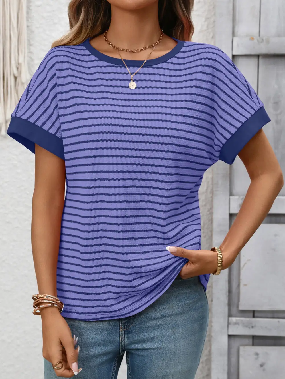 Crew Neck Patchwork Short Sleeve Tee